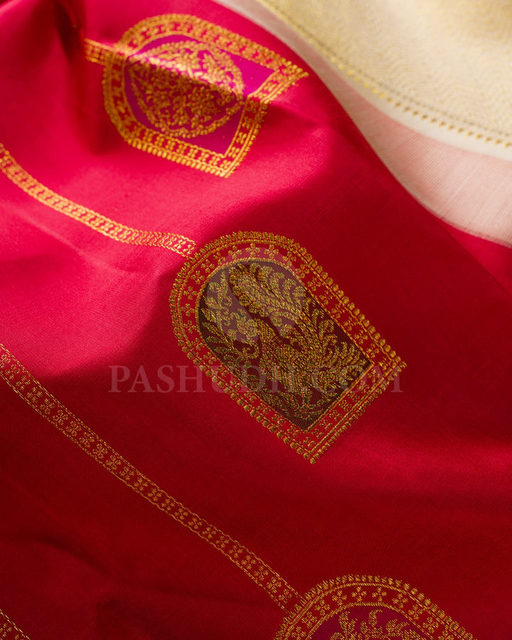 Red And Cream Kanjivaram Silk Saree-S1534(A)