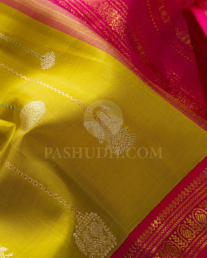 Olive Green And Rani Pink Traditional Kanjivaram Silk Saree-S1535(A)