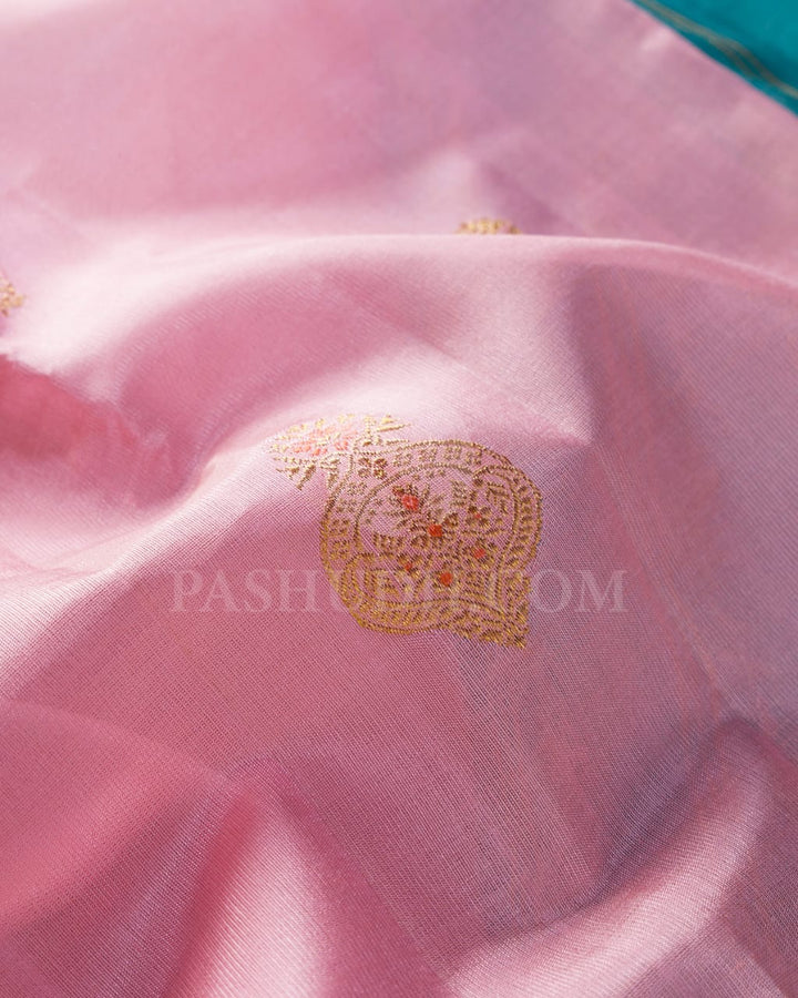 Baby Pink And Turquoise Blue Kanjivaram Silk Saree-S1539(A)