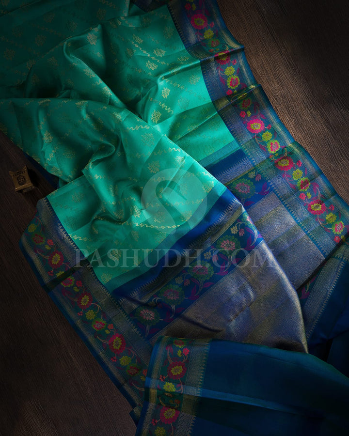 Sea Blue And Cobalt Blue Kanjivaram Silk Saree-DJ377(B)