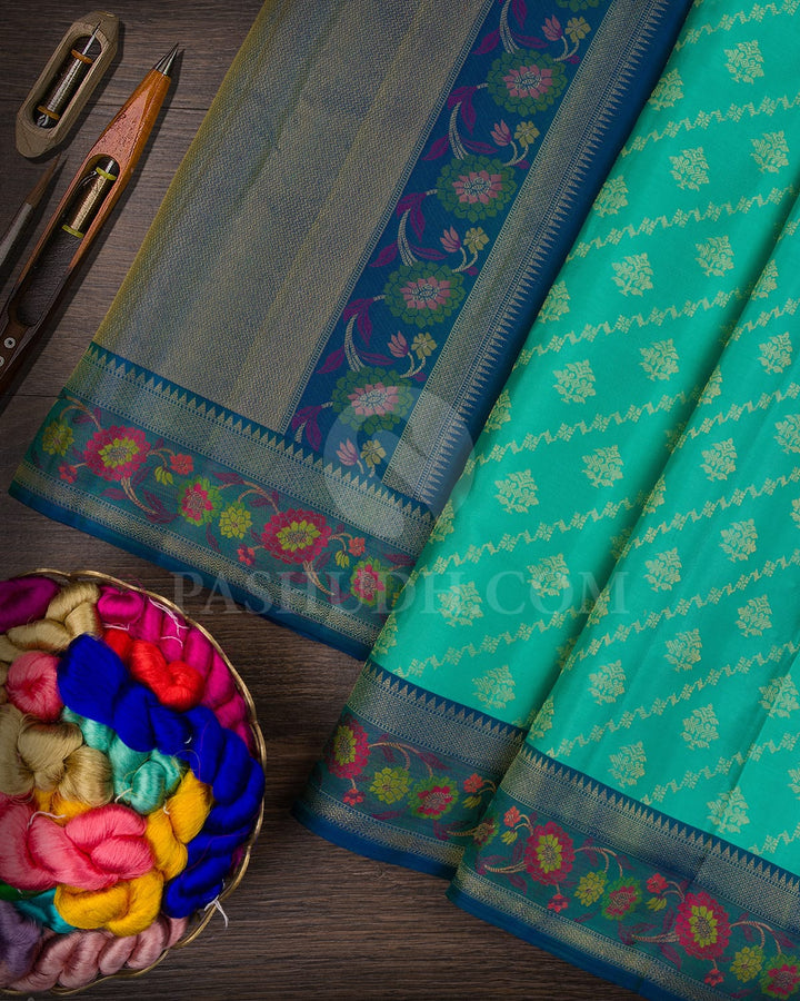 Sea Blue And Cobalt Blue Kanjivaram Silk Saree-DJ377(B)