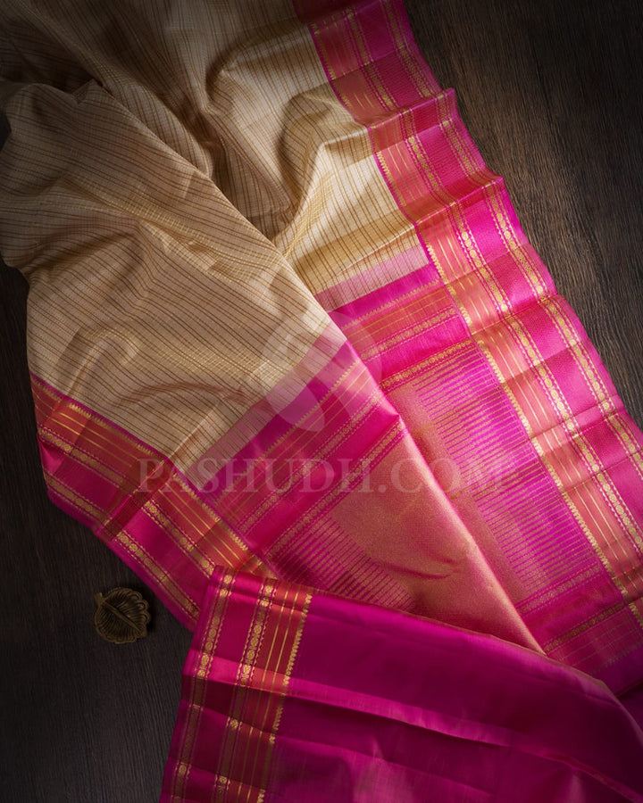 Beige And Pink Kanjivaram Silk Saree-DJ381(B)