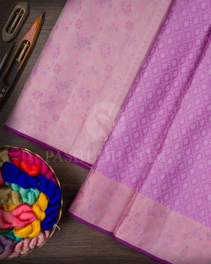 Lavender And Lace Pink Kanjivaram Silk Saree-DJ364(C)