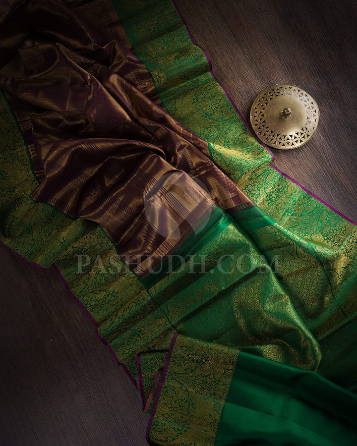 Purple And Forest Green Kanjivaram Silk Saree-S1519(A)