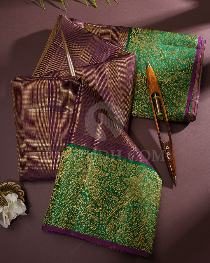 Purple And Forest Green Kanjivaram Silk Saree-S1519(A)