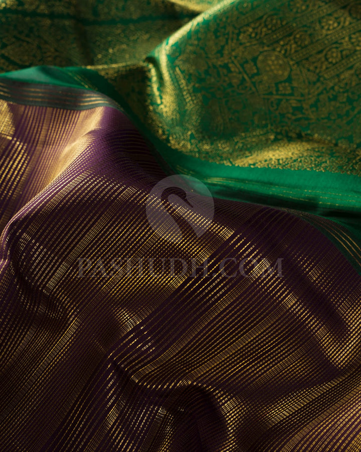Purple And Forest Green Kanjivaram Silk Saree-S1519(A)