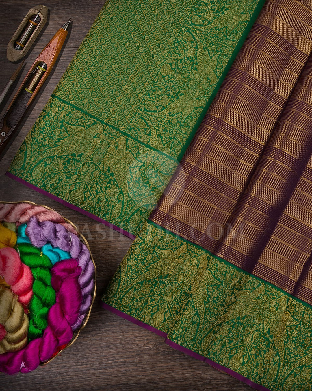 Purple And Forest Green Kanjivaram Silk Saree-S1519(A)