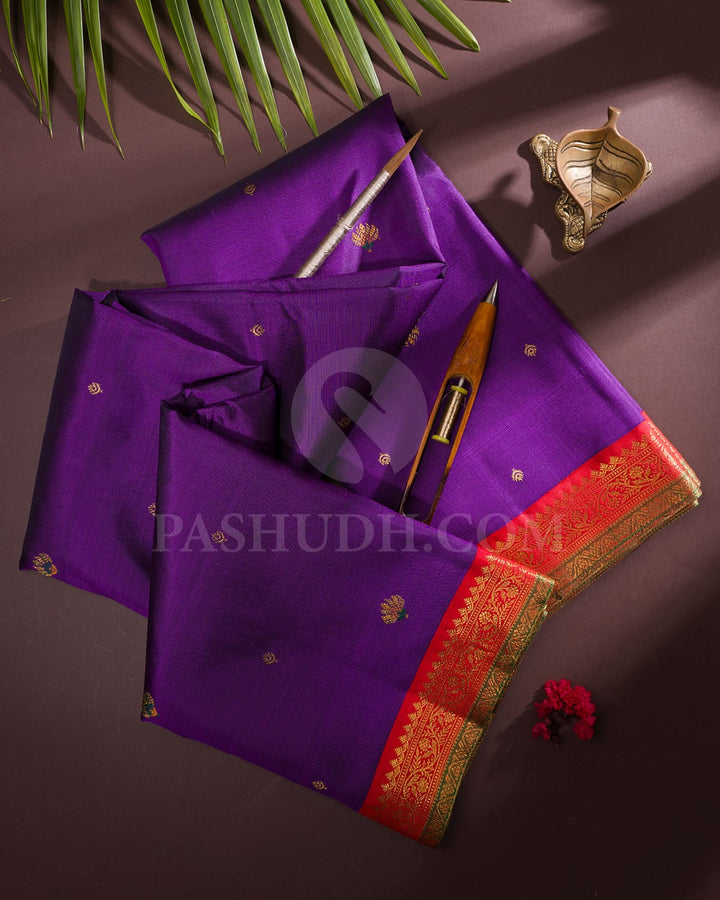 Violet And Deep Orange Kanjivaram Silk Saree-S1530(A)