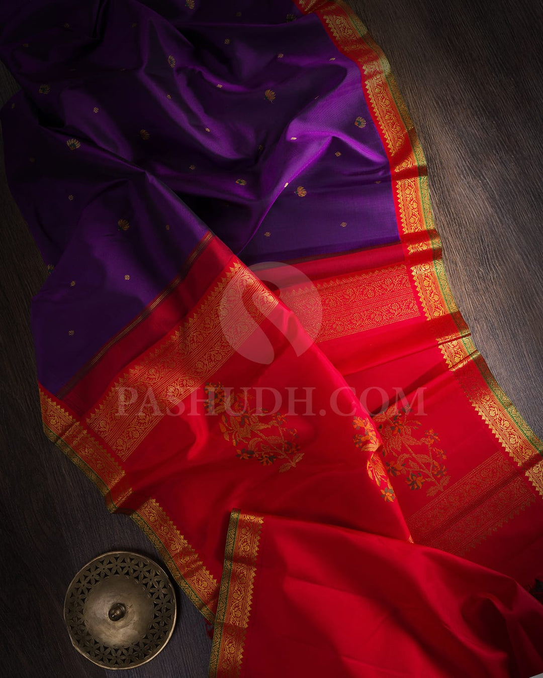 Violet And Deep Orange Kanjivaram Silk Saree-S1530(A)