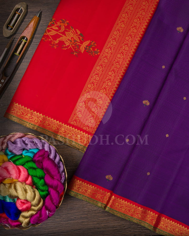 Violet And Deep Orange Kanjivaram Silk Saree-S1530(A)
