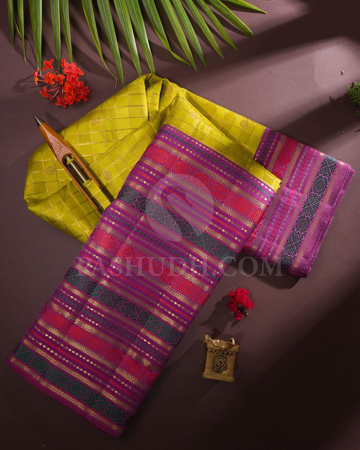 Olive Green And Heather Purple Kanjivaram Silk Saree-S1468(B)