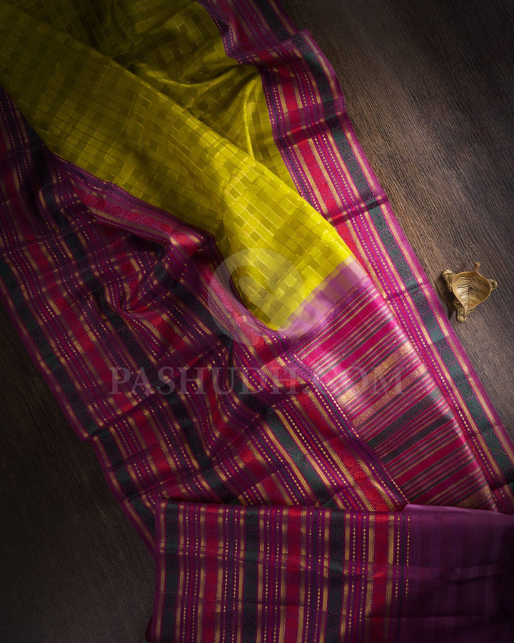 Olive Green And Heather Purple Kanjivaram Silk Saree-S1468(B)