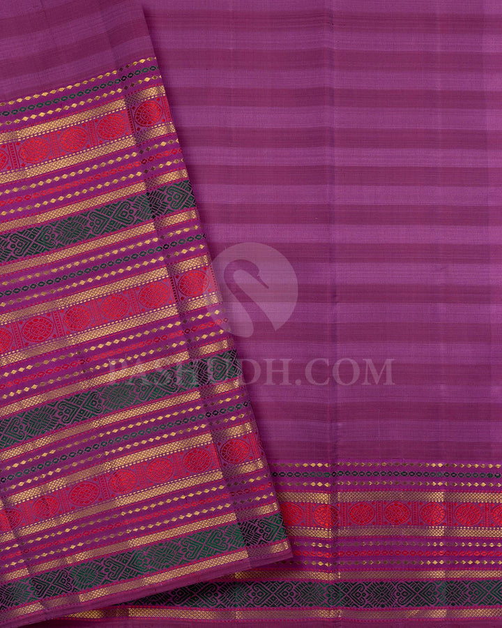 Olive Green And Heather Purple Kanjivaram Silk Saree-S1468(B)