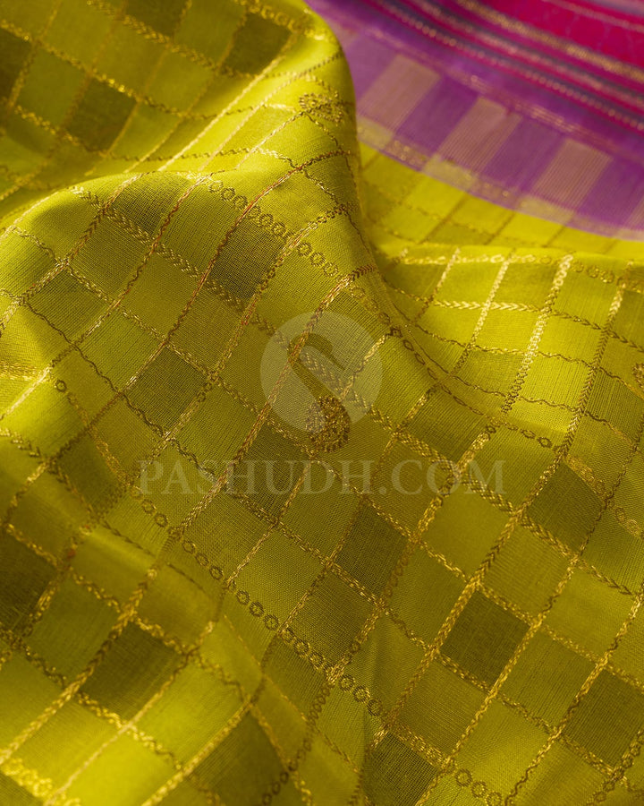 Olive Green And Heather Purple Kanjivaram Silk Saree-S1468(B)