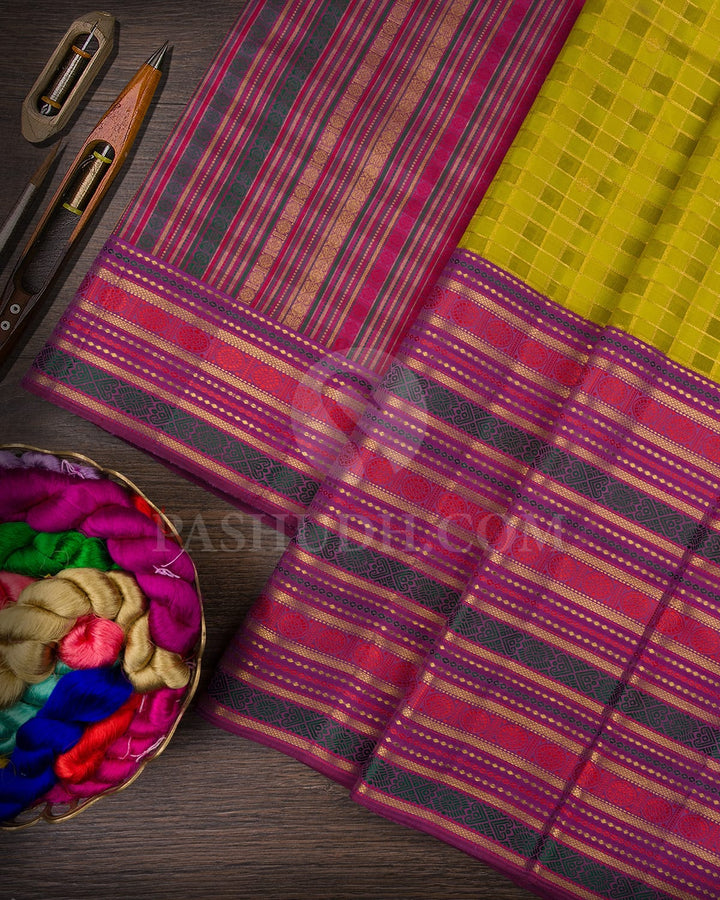 Olive Green And Heather Purple Kanjivaram Silk Saree-S1468(B)