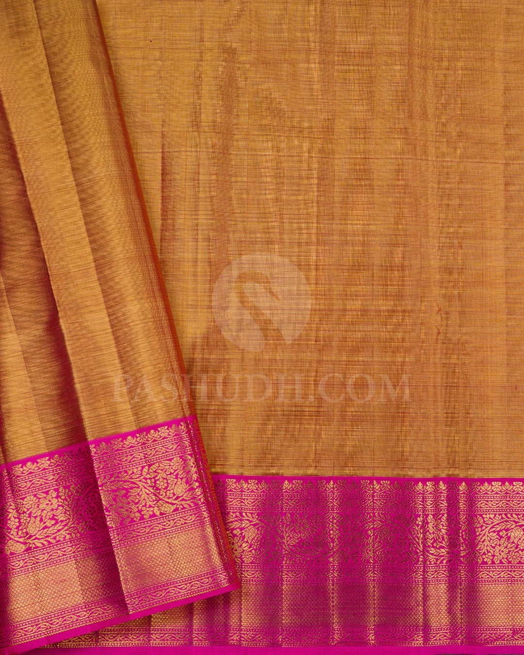Gold Silver Tissue Shimmer Kanjivaram Silk Saree With Rani Pink Border-S1523(A)