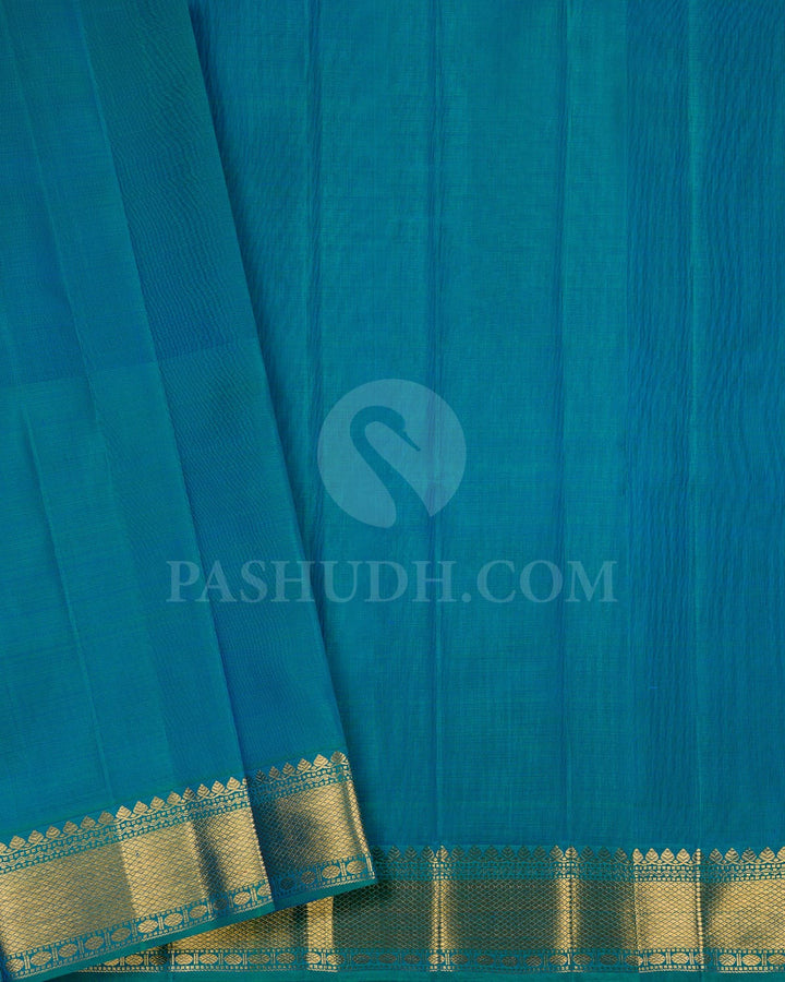 Grey And Peacock Blue Kanjivaram Silk Saree-S1524(A)
