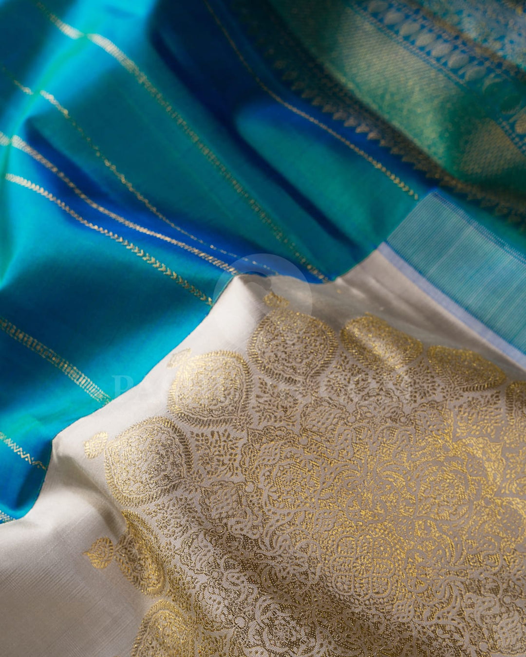 Grey And Peacock Blue Kanjivaram Silk Saree-S1524(A)