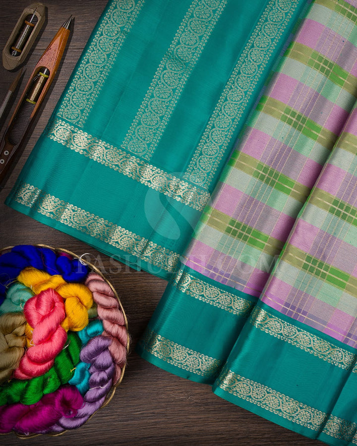 Multicolor And Sapphire Green Kanjivaram Silk Saree-DJ382(B)