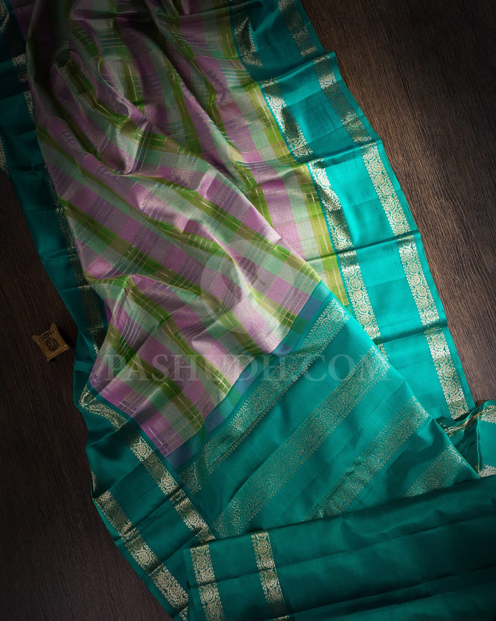 Multicolor And Sapphire Green Kanjivaram Silk Saree-DJ382(B)