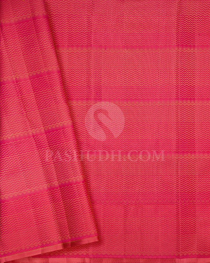 Olive green, Peachy Pink And Rouge Pink Kanjivaram Silk Saree-D622(C)