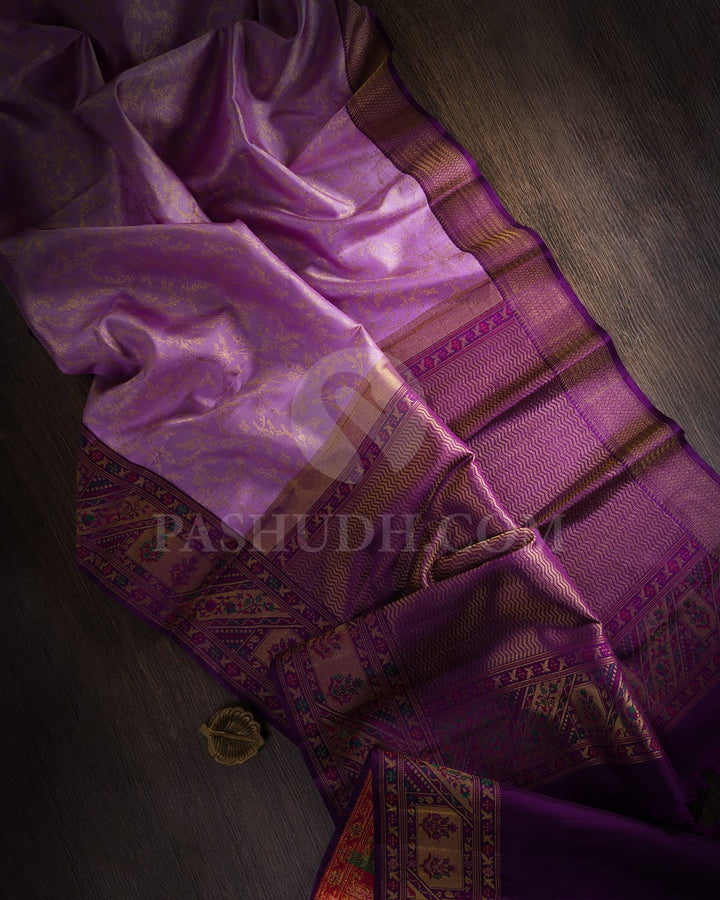 Lavender And Purple Pure Zari Bridal Kanjivaram Silk Saree-P194(A)