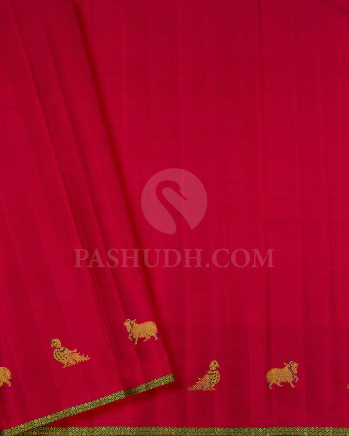 Half White And Brick Red Kanjivaram Silk Saree-S1526(A)