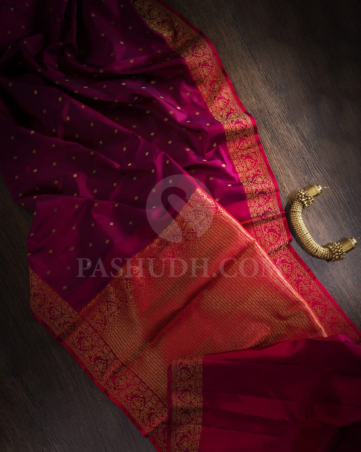 Purple Shot Red With Maroon Kanjivaram Silk Saree-S1505(A)