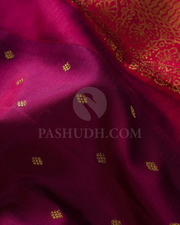 Purple Shot Red With Maroon Kanjivaram Silk Saree-S1505(A)