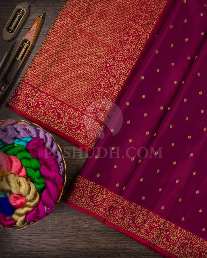 Purple Shot Red With Maroon Kanjivaram Silk Saree-S1505(A)