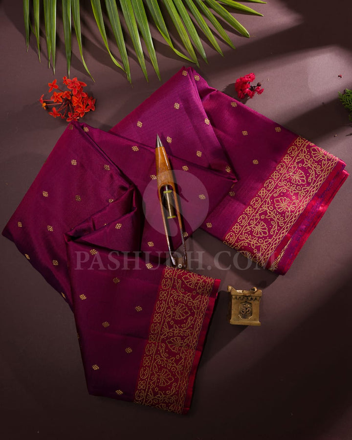 Purple Shot Red With Maroon Kanjivaram Silk Saree-S1505(A)