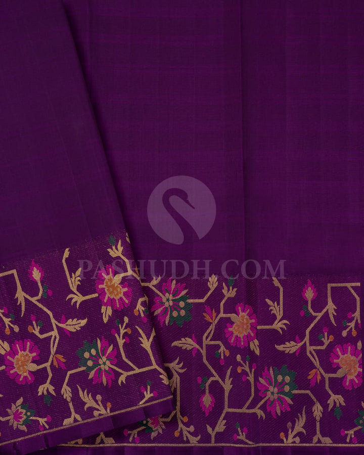 Shades Of Green Pure Zari Bridal Kanjivaram With Purple Paithani Border-P197(A)