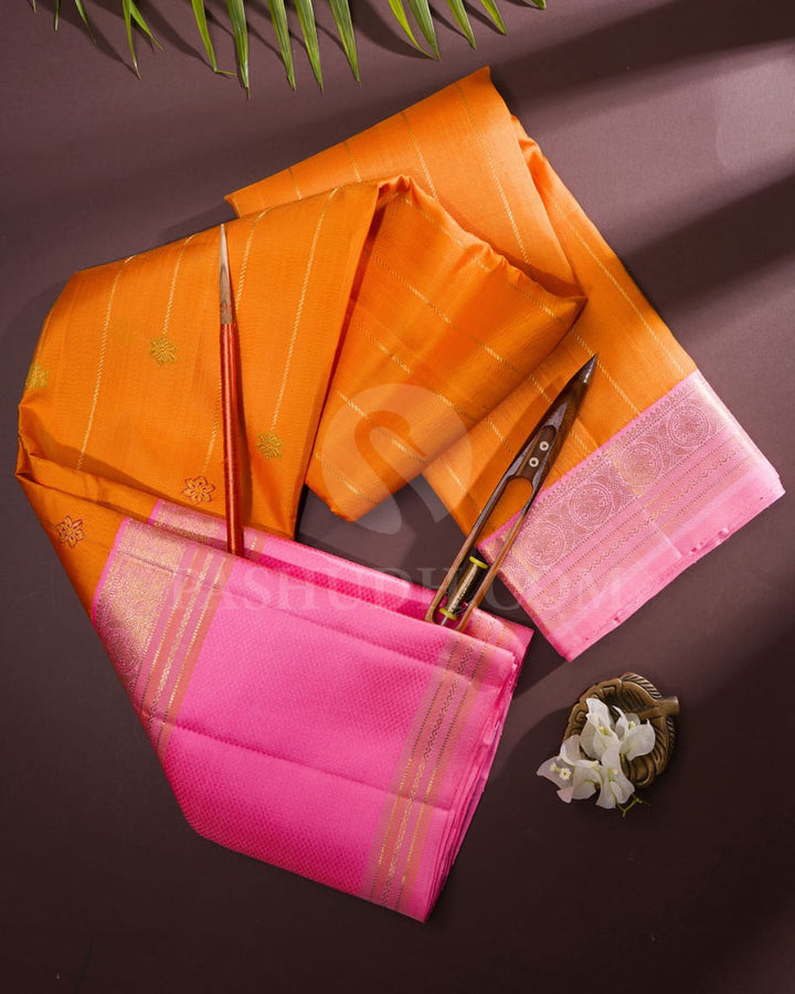 Orange And Rose Pink Kanjivaram Silk Saree-S1515(A)