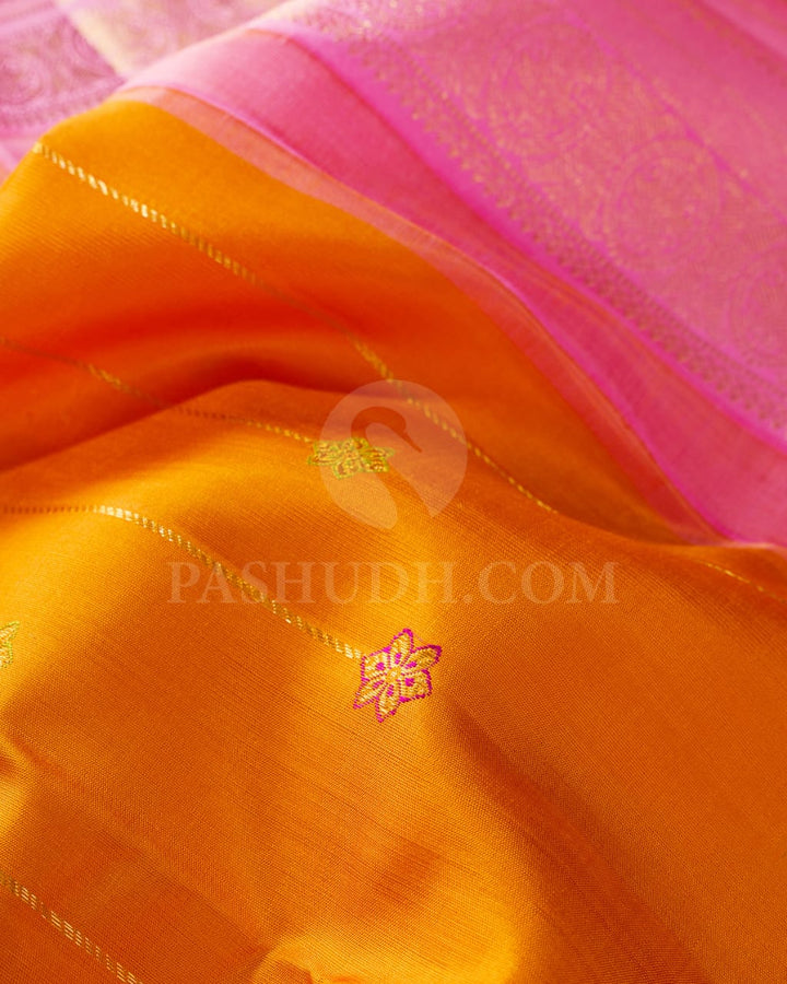 Orange And Rose Pink Kanjivaram Silk Saree-S1515(A)