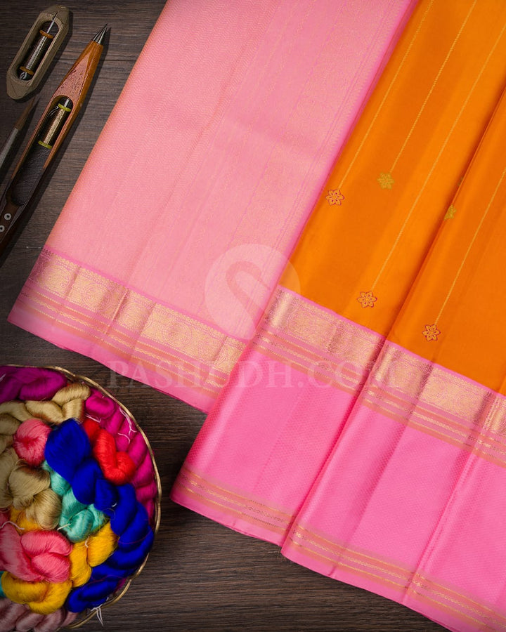 Orange And Rose Pink Kanjivaram Silk Saree-S1515(A)