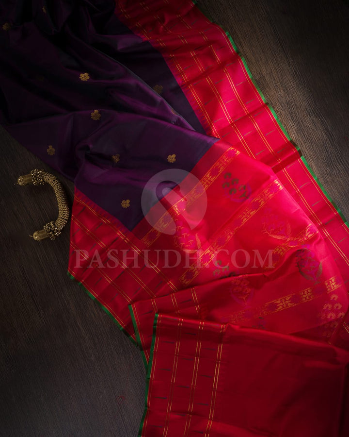 Purple Kanjivaram Silk Saree With Red Paithani Border-S1511(A)