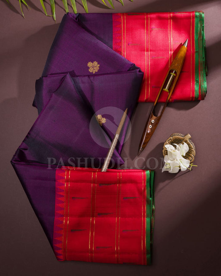 Purple Kanjivaram Silk Saree With Red Paithani Border-S1511(A)
