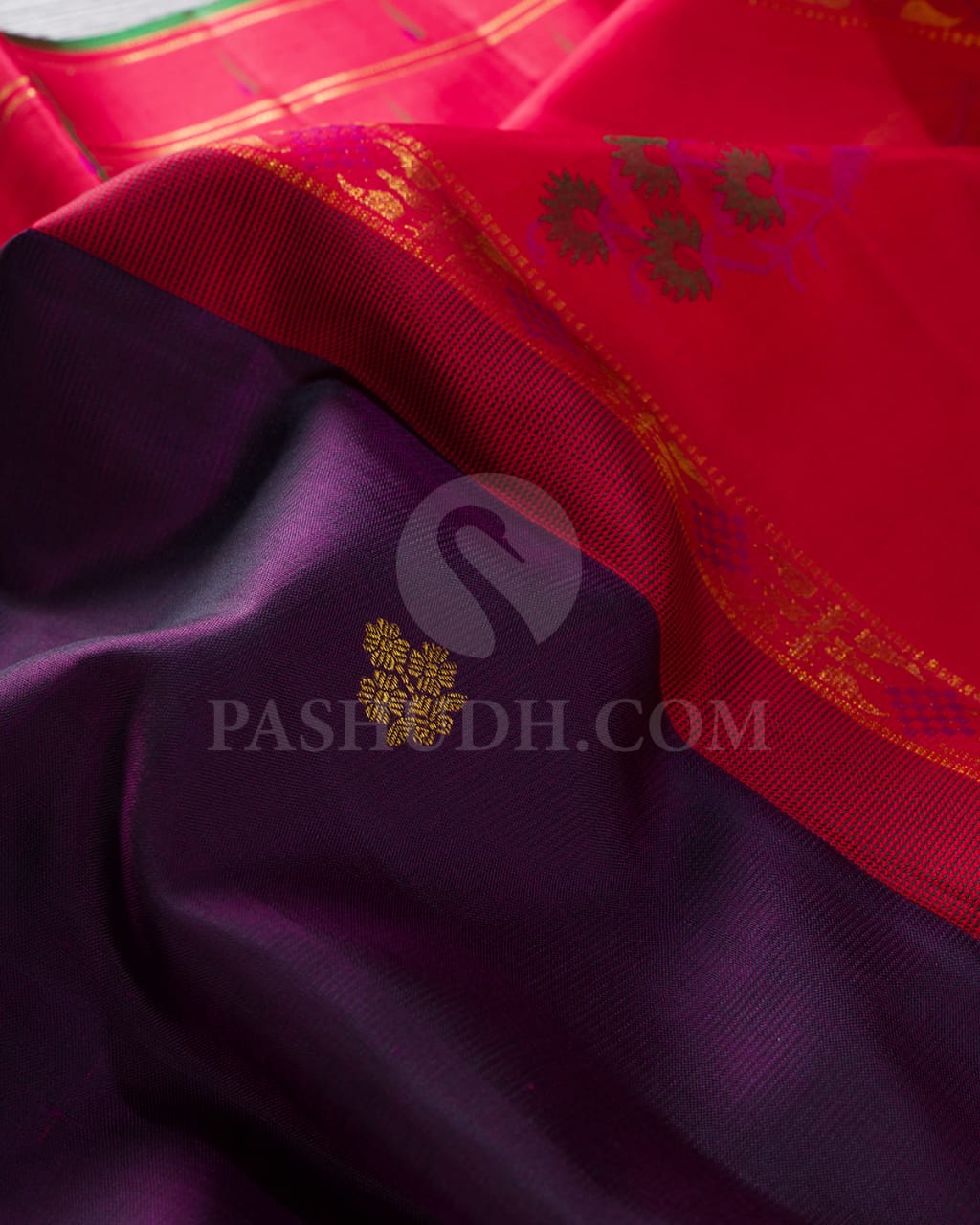 Purple Kanjivaram Silk Saree With Red Paithani Border-S1511(A)