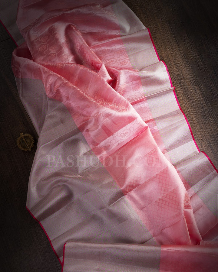 Baby Pink And Grey Kanjivaram Silk Saree-DJ352(E)
