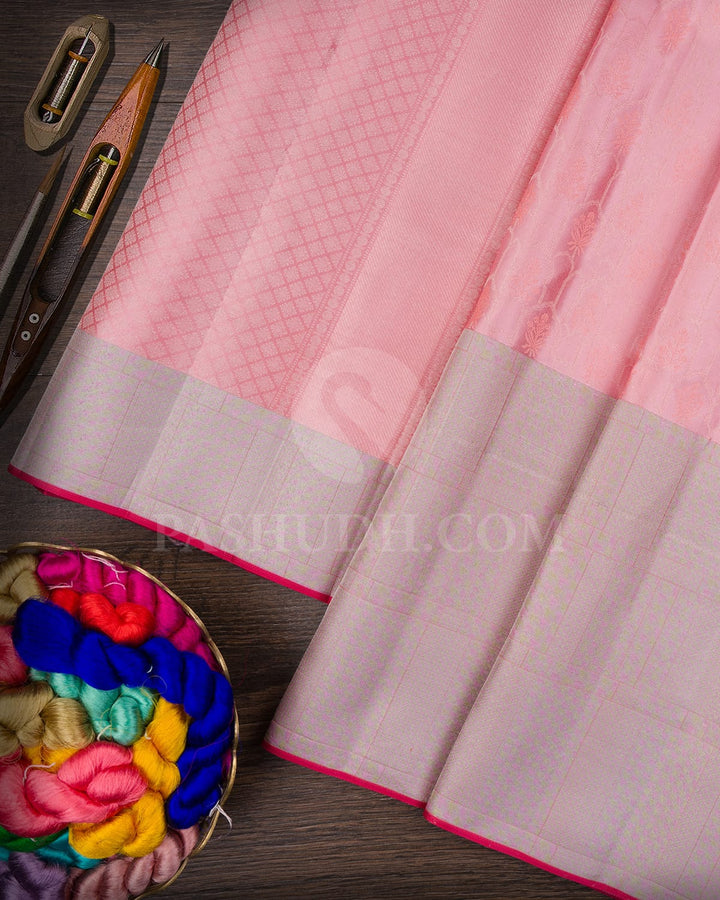 Baby Pink And Grey Kanjivaram Silk Saree-DJ352(E)