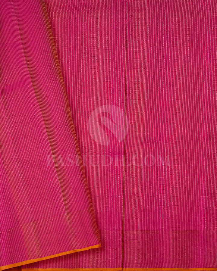 Mustard Yellow And Rouge Pink Kanjivaram Silk Saree-DJ366(C)