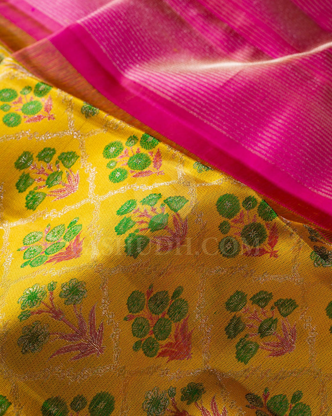 Mustard Yellow And Rouge Pink Kanjivaram Silk Saree-DJ366(C)