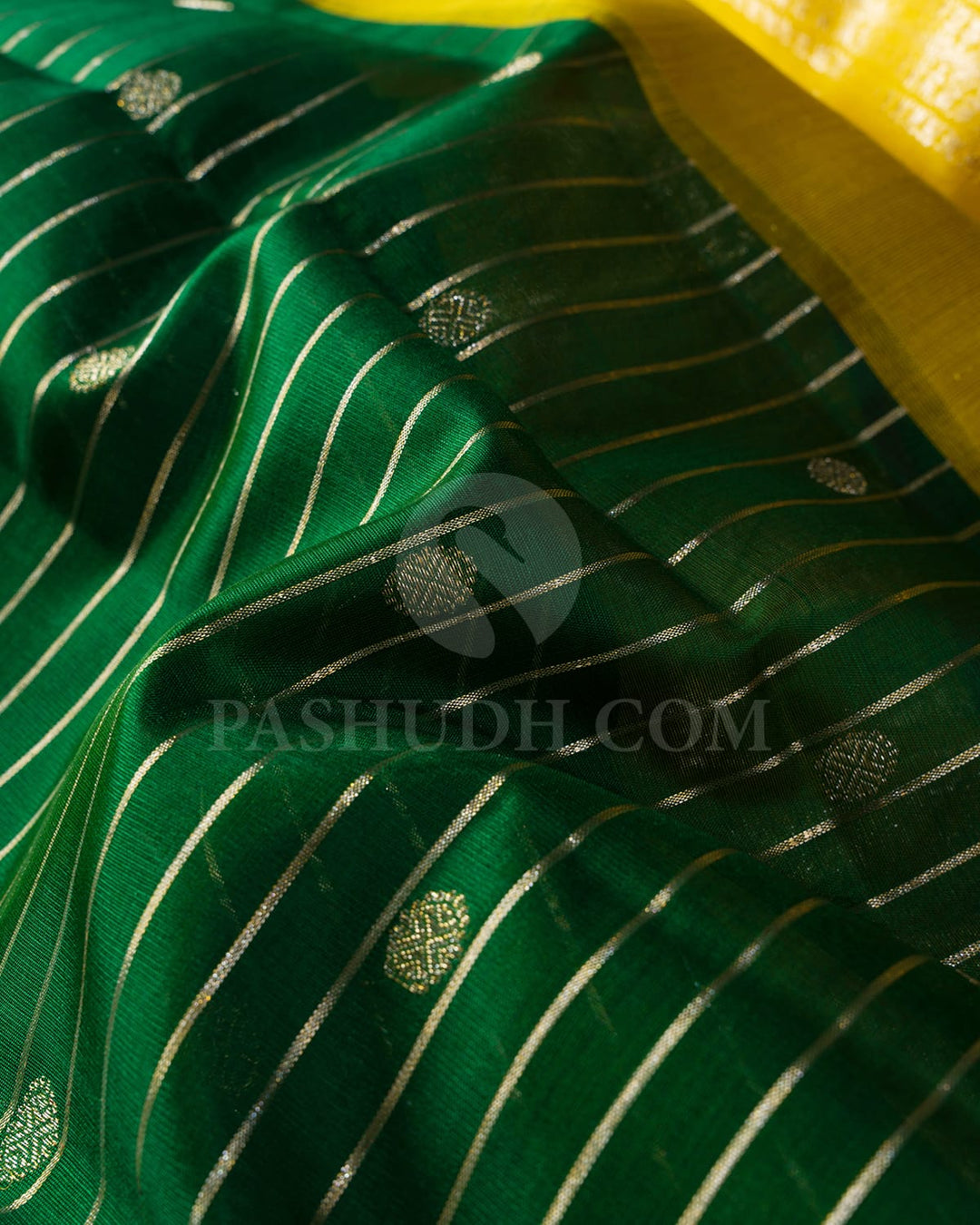 Bottle Green And Mustard Kora Organza Kanjivaram Silk Saree-S1527(A)