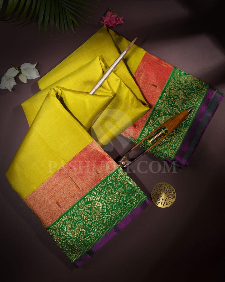 Olive Green,Red And Green Kanjivaram Silk Saree-S1546(A)