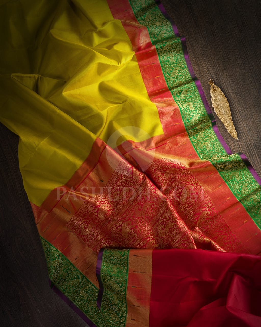 Olive Green,Red And Green Kanjivaram Silk Saree-S1546(A)