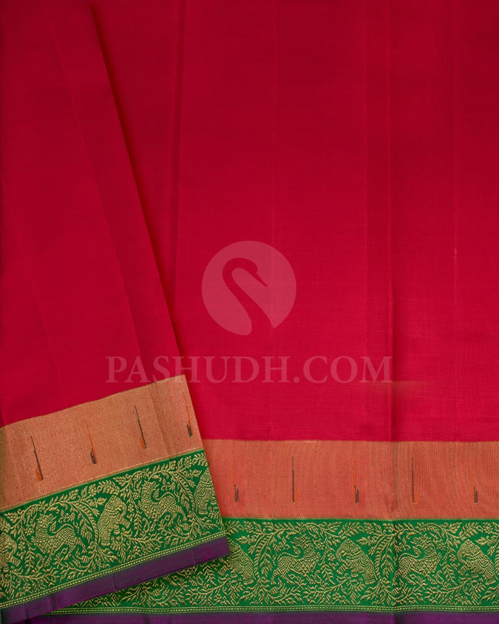 Olive Green,Red And Green Kanjivaram Silk Saree-S1546(A)