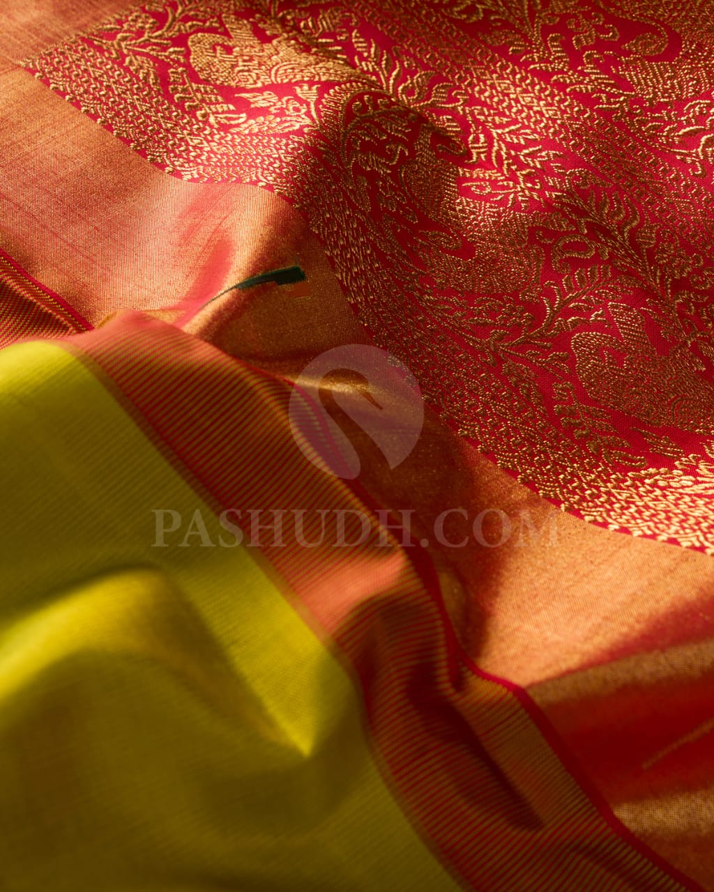 Olive Green,Red And Green Kanjivaram Silk Saree-S1546(A)