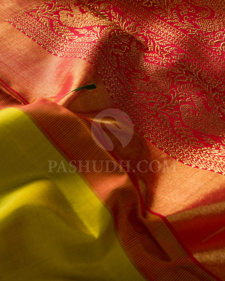 Olive Green,Red And Green Kanjivaram Silk Saree-S1546(A)