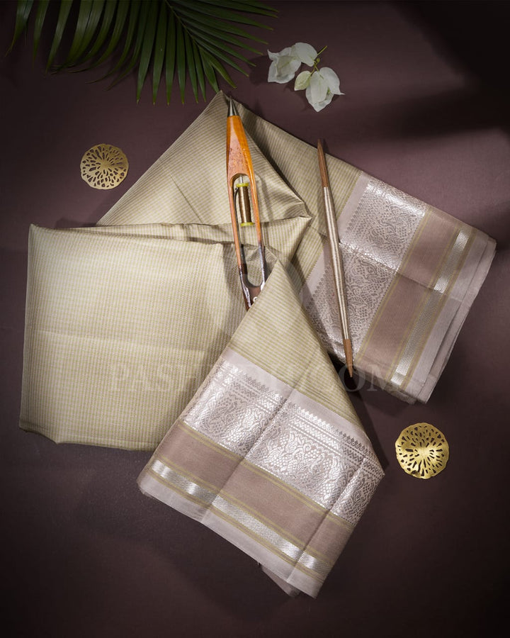 Sage Green And Grey Pure Zari Kanjivaram Silk Saree-SP217