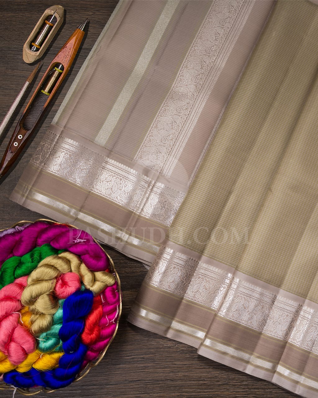Sage Green And Grey Pure Zari Kanjivaram Silk Saree-SP217